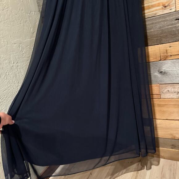 R&M Richards Mesh Sequin Embellished Short Sleeve Maxi Evening Dress Navy Size 6 - Picture 7 of 13